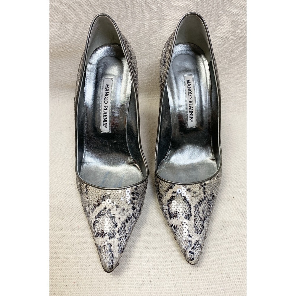 Manolo Blahnik Snake Print Sequin Pointy Toe Pump… - image 2